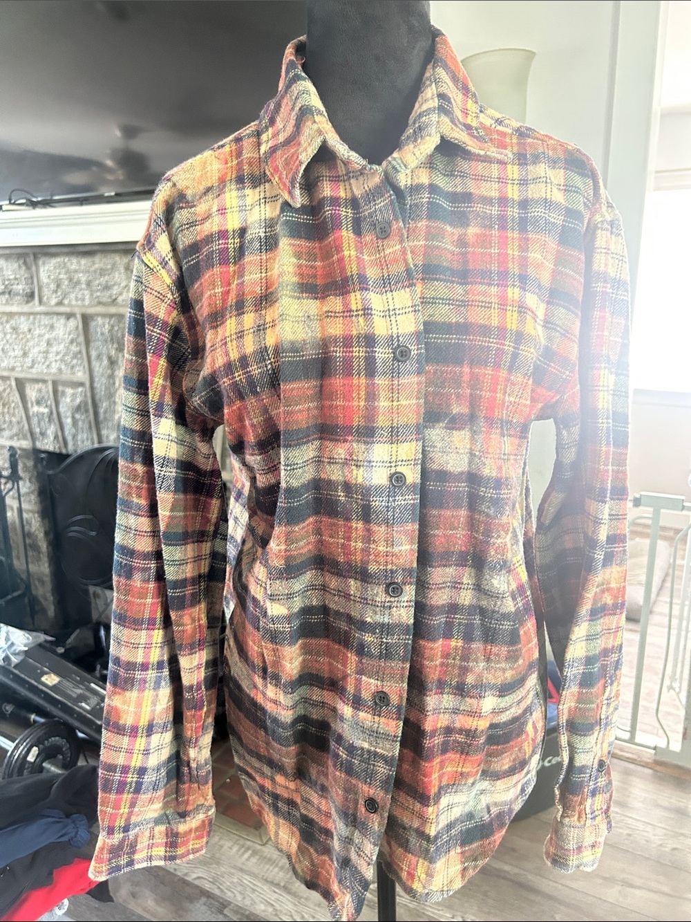 Boohoo Men's Plaid Button-Down Shirt in Red, Yellow & Navy